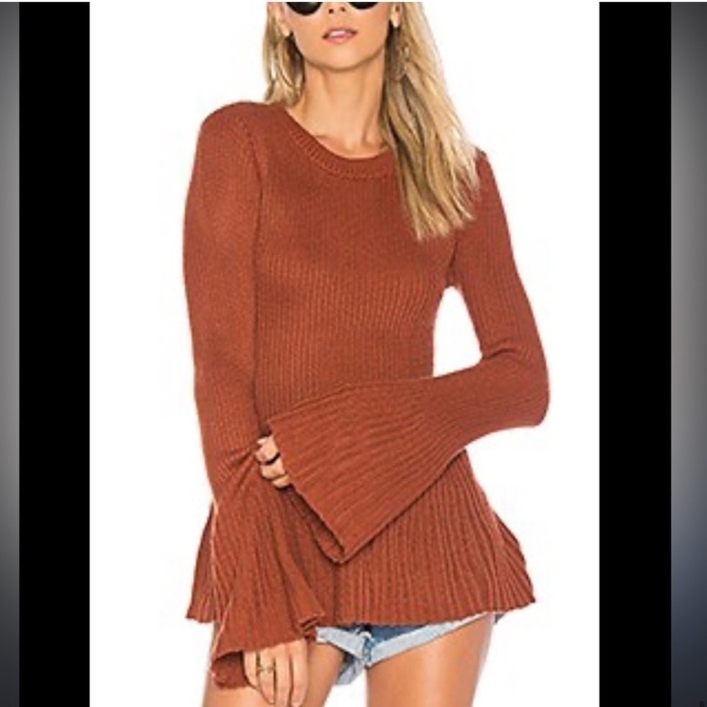 Tularosa Rust Orange Courage Sweater XS Peplum Bell Sleeve Boho Hippie Cozy
